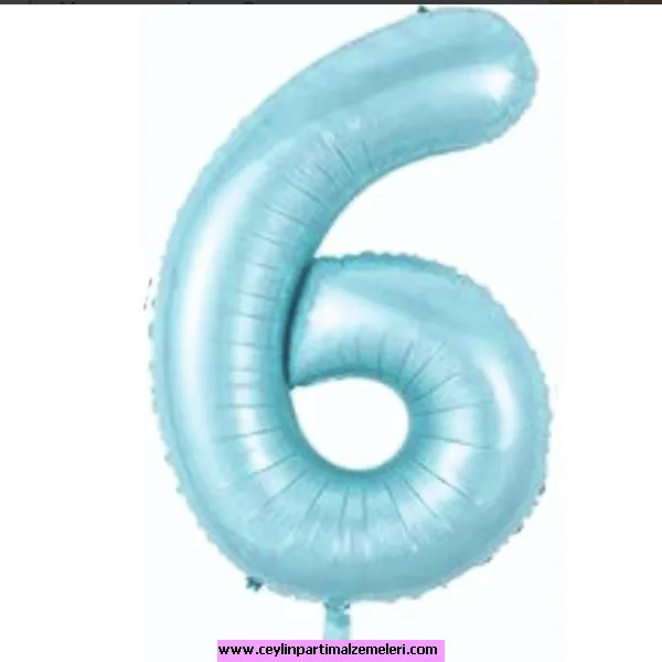 6 Rakam Açık Mavi Folyo Balon